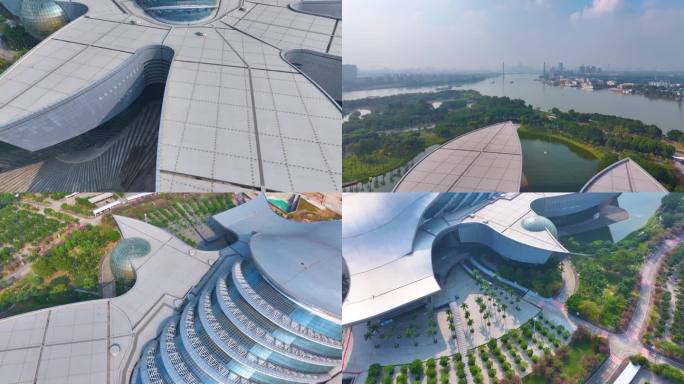 广州广东科学中心航拍大学城城市地标视频素