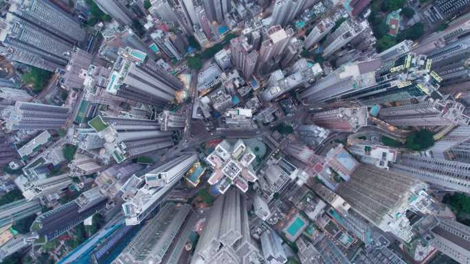 俯拍环绕上升香港建筑居民楼压迫感