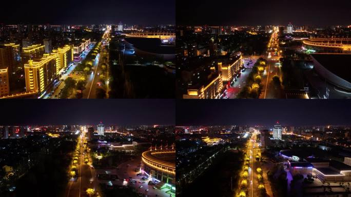 航拍 内蒙古 成吉思汗大街 夜晚延时摄影