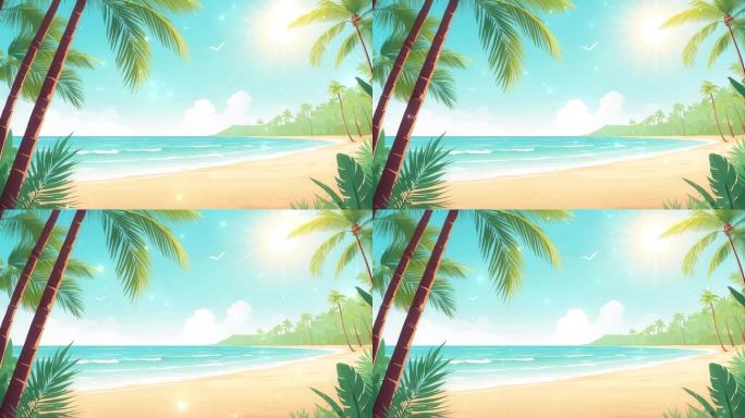 4K唯美梦幻卡通油画沙滩海滩海边封面背景
