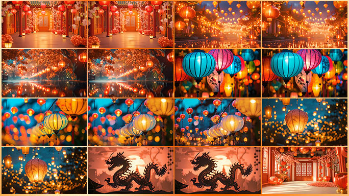 中国古风传统场景舞台灯笼张灯结彩大屏背景