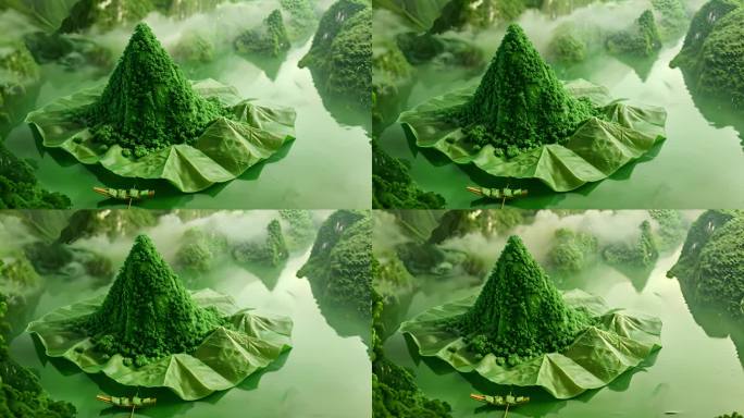 端午概念背景，绿色粽子大山