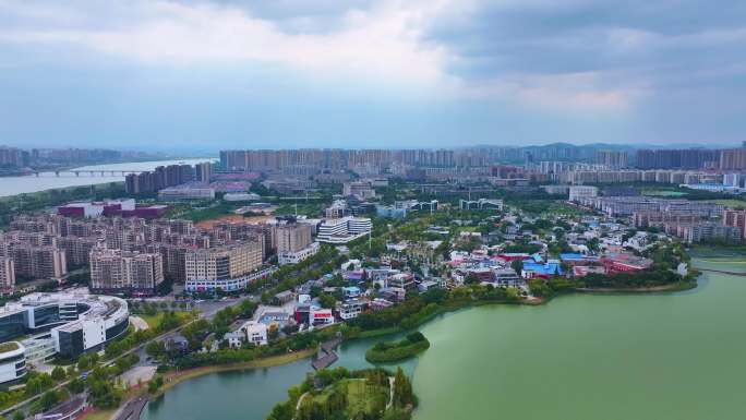 湖南长沙湘江江滩公园航拍橘子洲岳麓山风景