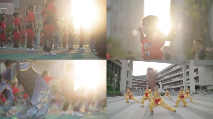 跳绳 武术课 中学生逆光夕阳下唯美镜头
