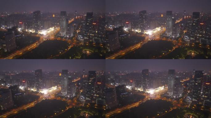 航拍安徽合肥cbd夜景