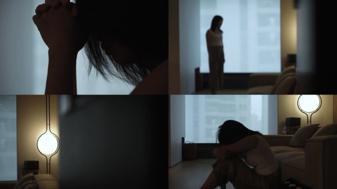 4K实拍伤感抑郁焦虑痛苦的女人，人物剪影