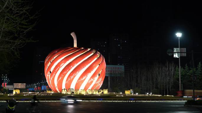 4k昭通市地标建筑红苹果夜景苹果之乡