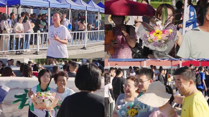 高考 给考生送花 合影