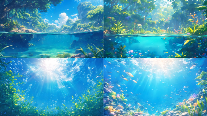 唯美梦幻海底世界海洋水下夏天蓝色动画背景