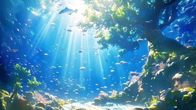 唯美梦幻海底世界海洋水下夏天蓝色动画背景