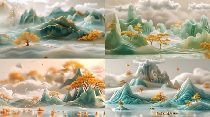 国风宽屏山水中国风山水意境国风水墨