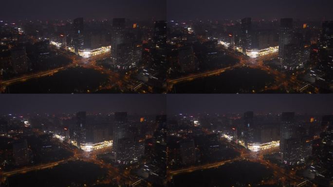 航拍安徽合肥cbd夜景车流