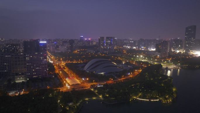 航拍安徽合肥cbd夜景