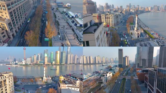 上海黄浦区外滩航拍中山东二路车辆交通风景