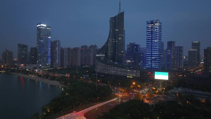 航拍安徽合肥cbd夜景