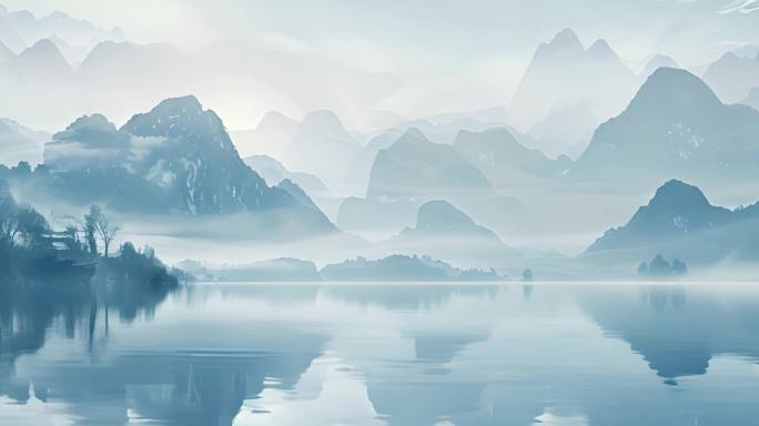 国风宽屏超宽屏意境水墨山水LED动画背景