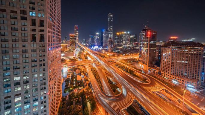 北京夜景国贸车流夜景合集