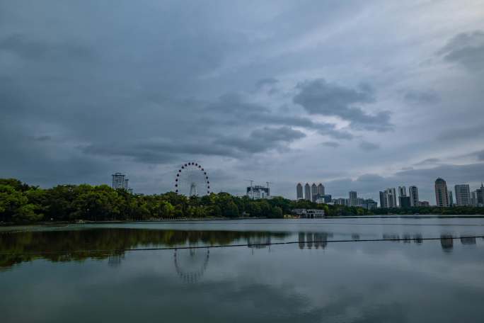 南宁市南湖阴天延时南湖傍晚风光南宁延时