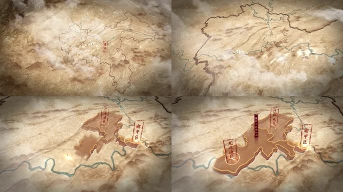 重庆复古地图三维历史地图AE幕布