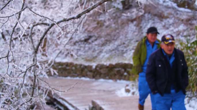 安徽黄山雪景游客游览行人人流视频素材