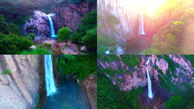 九龙瀑布航拍高山流水峡谷山脉泉水龙泉