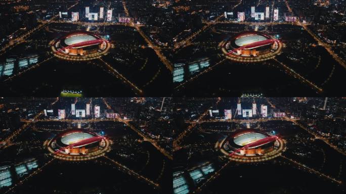 南京奥体中心夜景航拍