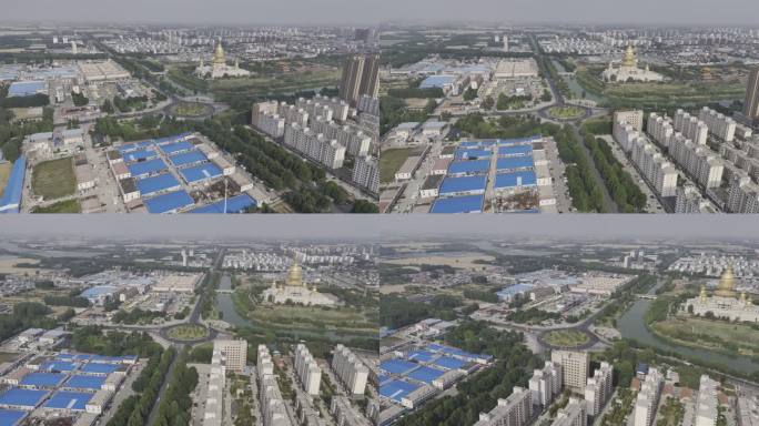 航拍济宁汶上汽车站道路大转盘