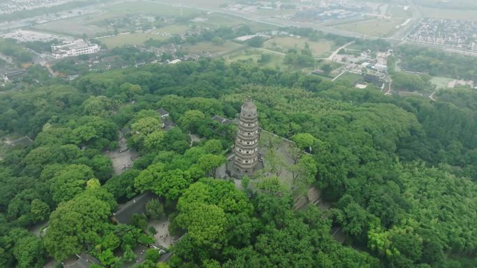 苏州虎丘塔斜塔云岩寺塔苏州旅游景点航拍