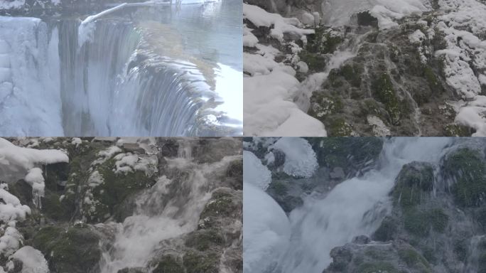 瀑布冬景 冬日溪流水流 灰片（需调色）