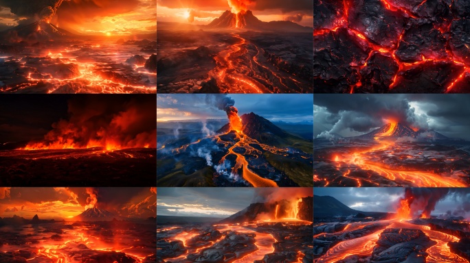活火山火山喷发岩浆涌动