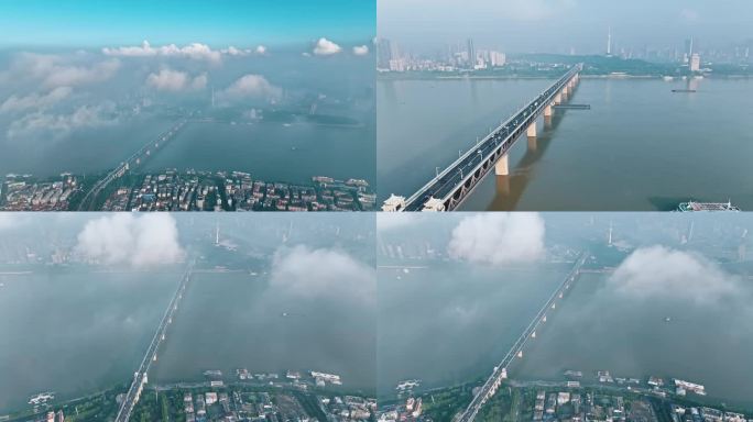 武汉长江大桥清晨云雾