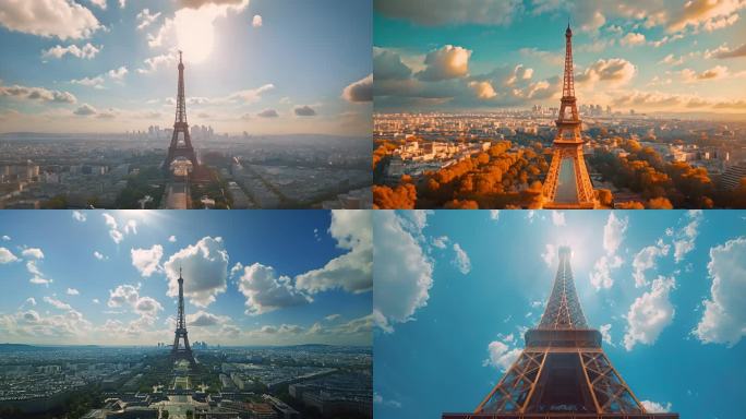 埃菲尔铁塔蓝天白云  埃菲尔铁塔日出