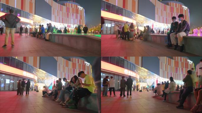 城市夜晚商场广场人流延时摄影