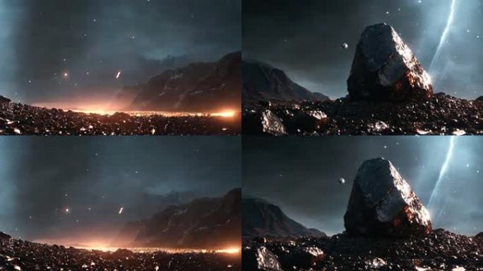 8K超宽屏太空陨石碎石LED背景视频背景