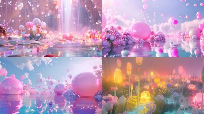 梦幻彩色泡泡植物花朵 合集