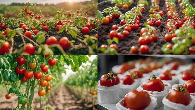 ai新鲜唯美的西红柿大棚种植超市售卖