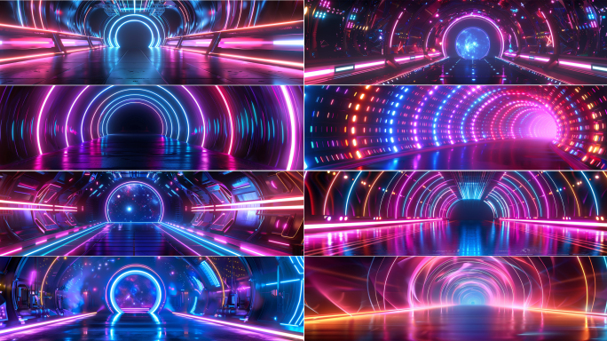 LED穿梭隧道 绚丽梦幻三维赛博朋克