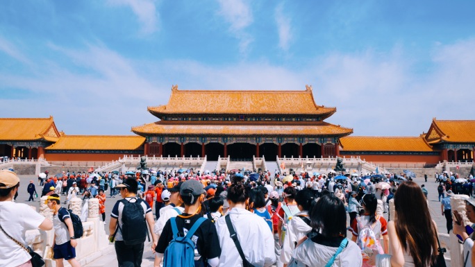 北京故宫参观的游客 旅行团