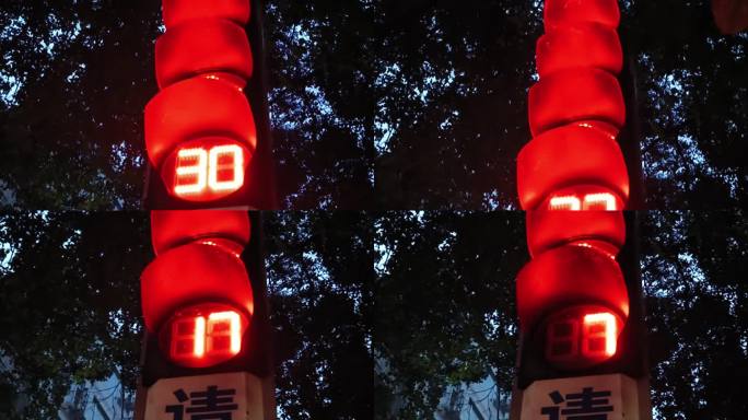 雨夜的街道红绿灯夜景 遵守交通绿灯变红灯