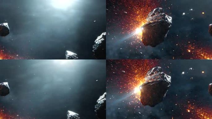 8K超宽屏太空陨石碎石LED背景视频背景
