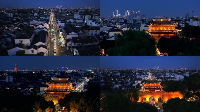 苏州古城夜景古今对比城墙阊门东方之门姑苏