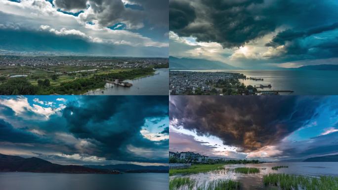 云南大理苍山洱海雷暴雨云极端天气延时