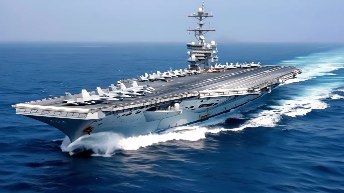 航母舰队群乘风破浪大海航行战舰群日出日落