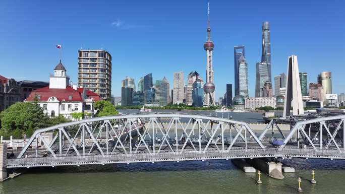 上海苏州河外白渡桥陆家嘴CBD航拍