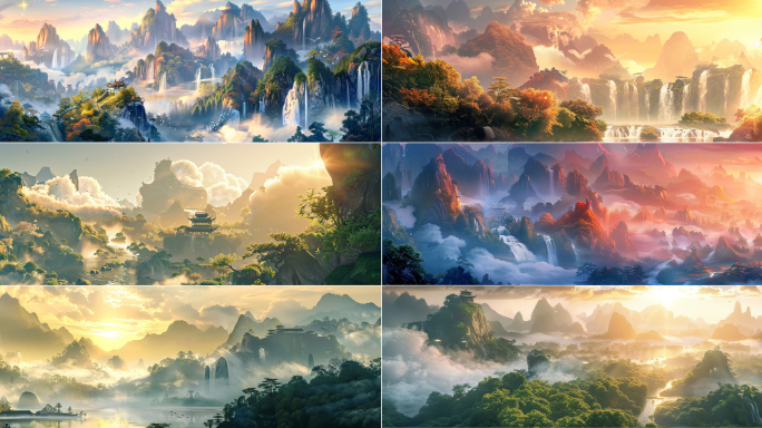 大气仙境动态场景 国风瀑布山水