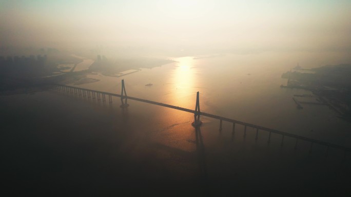 航拍日落下宜宾南溪仙源大桥