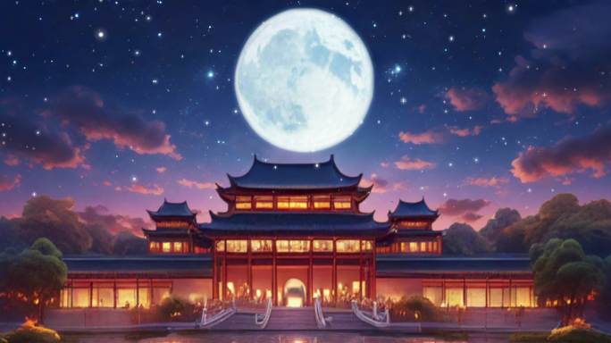 中秋圆月宫廷古典花园舞台屏幕