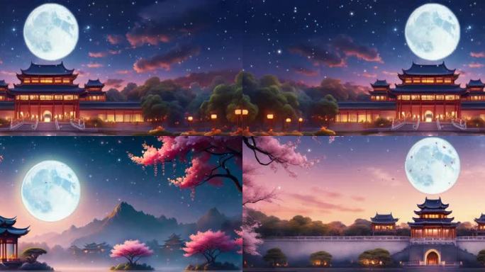 中秋圆月宫廷古典花园舞台屏幕