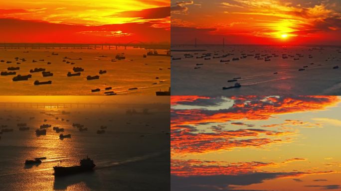 夕阳日落下的长江航运