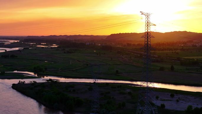 夕阳黄河04电塔